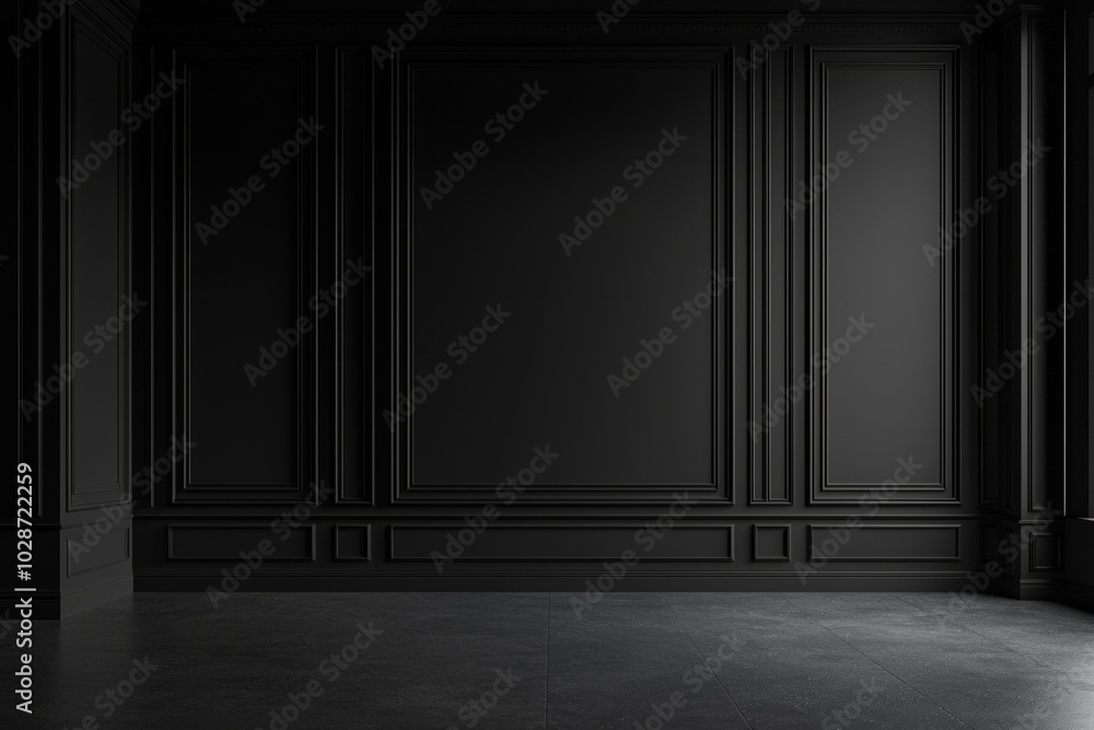 Mimalist monochromatic black background of an empty room with wall Mimalist monochromatic black background of an empty room with wall