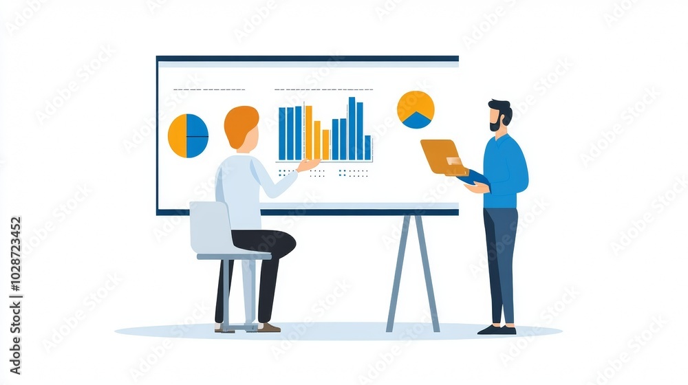 Vector illustration of office people: Boosting business performance through strategic marketing and analysis Vector illustration of office people: Boosting business performance through strategic marketing and analysis