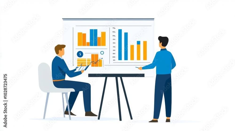 Obraz premium Vector illustration of office people: Boosting business performance through strategic marketing and analysis