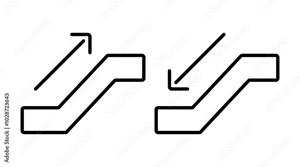 Direction up and down escalators line icons editable stroke vector Direction up and down escalators line icons editable stroke vector