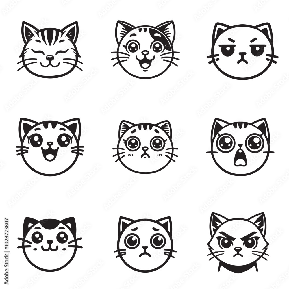 Set of Cute Cat face Outline Vector illustration - Cute kitten head Lineart Design
Set of Cute Cat face Outline Vector illustration - Cute kitten head Lineart Design