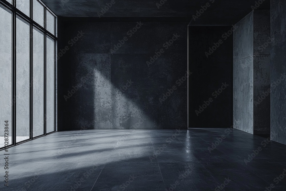 Mimalist monochromatic black background of an empty room with wall Mimalist monochromatic black background of an empty room with wall