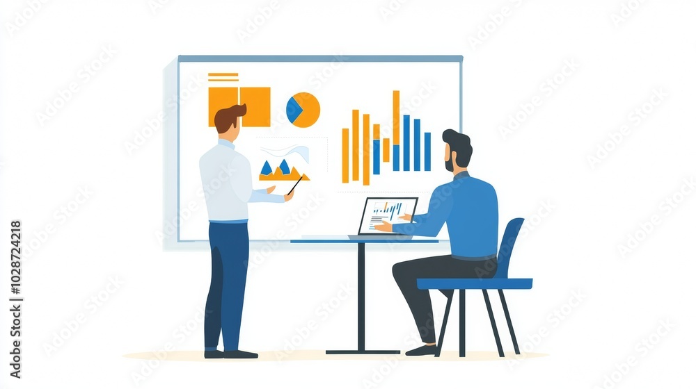 Vector illustration of office people: Implementing structured marketing plans for business development Vector illustration of office people: Implementing structured marketing plans for business development