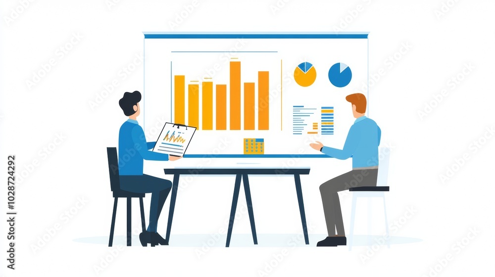 Vector illustration of office people: Implementing structured marketing plans for business development Vector illustration of office people: Implementing structured marketing plans for business development