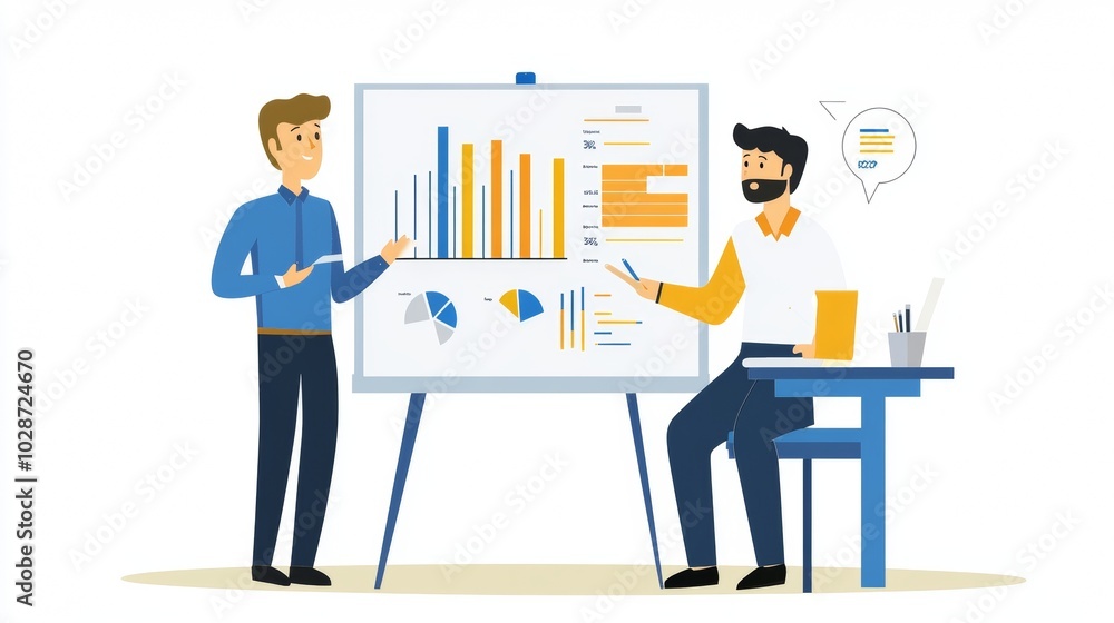 Obraz premium Vector illustration of office people: Designing innovative marketing campaigns through collaboration