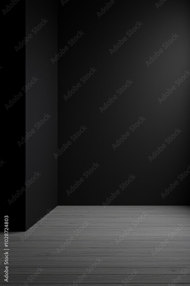 Mimalist monochromatic black background of an empty room with wall Mimalist monochromatic black background of an empty room with wall
