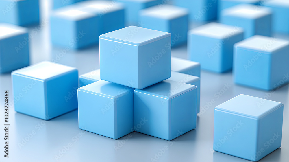 Blue Building Blocks Arranged in Varying Positions on a Smooth Surface Create a Playful Geometric Display Blue Building Blocks Arranged in Varying Positions on a Smooth Surface Create a Playful Geometric Display