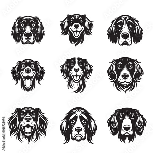 Collection of Gordon Setter Dog Face vector illustration - Gordon Setter Dog Silhouette Design 
