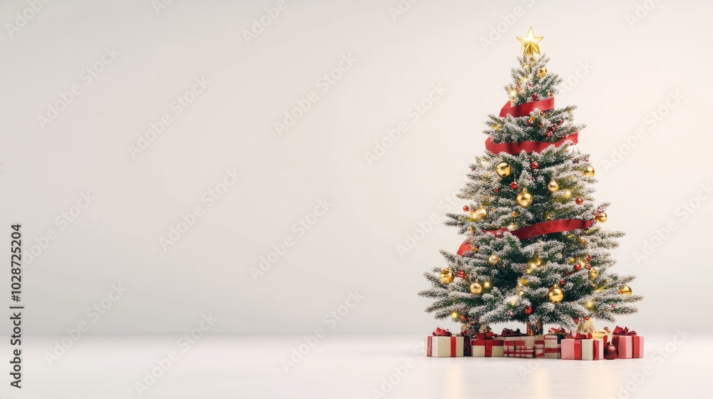 christmas tree with red ornamnets against white background christmas tree with red ornamnets against white background