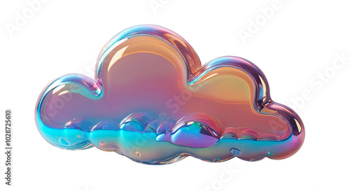 3D chrome holographic element in Y2K style, isolated background, liquid metal. Colorful cloud with a rainbow effect floating in the air, pastel color.