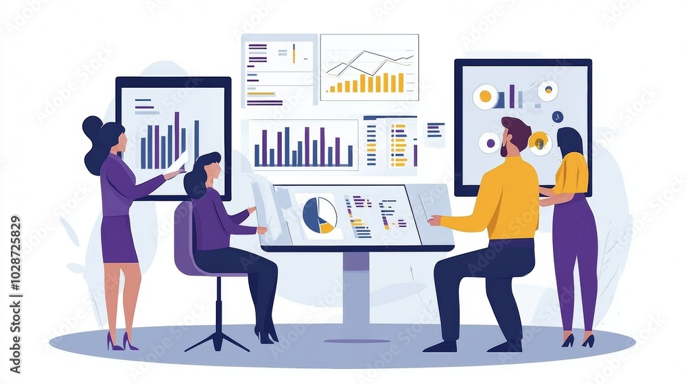 Vector illustration of office people: Applying data-driven strategies to refine content and marketing Vector illustration of office people: Applying data-driven strategies to refine content and marketing