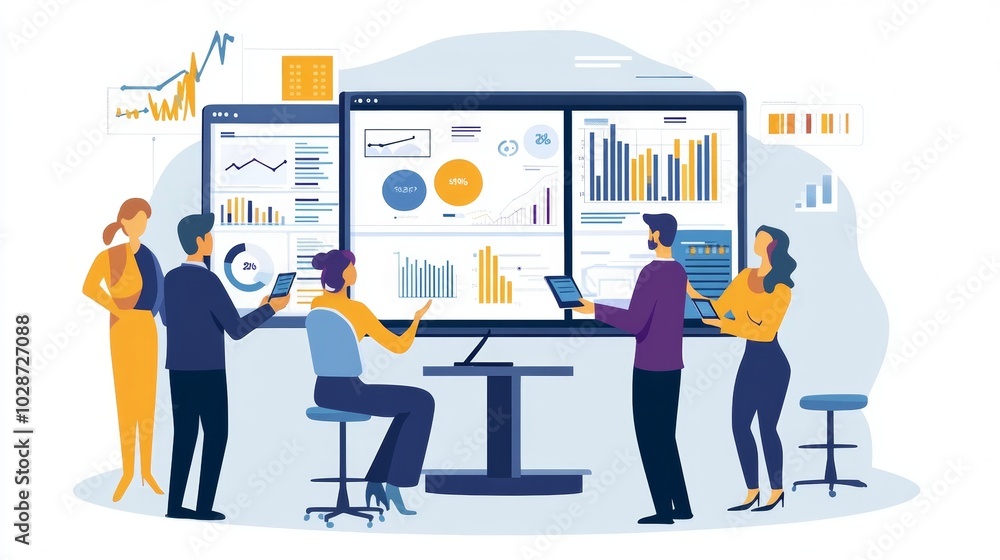 Vector illustration of office people: Building data-driven marketing strategies for business optimization Vector illustration of office people: Building data-driven marketing strategies for business optimization
