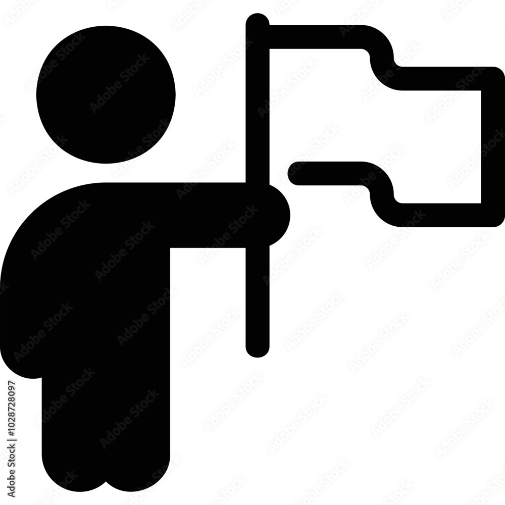 Simple vector icon man with a flag in his hand Simple vector icon man with a flag in his hand