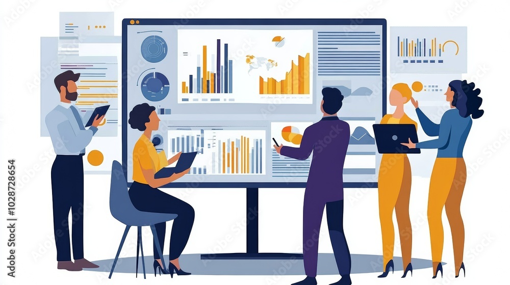 Fototapeta premium Vector illustration of office people: Enhancing brand visibility through targeted marketing and content creation