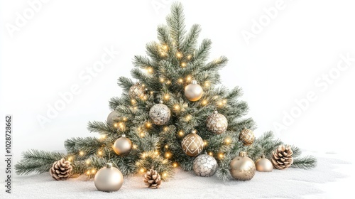 christmas tree with ligts and ornmanets isolated on white.  photo