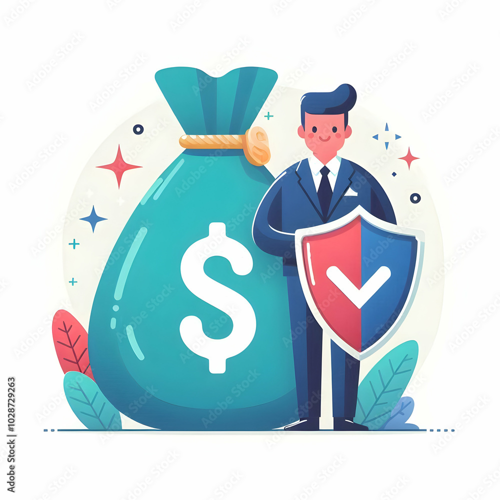 Flat Money Bag and Shield Isolated on White Background - Abstract Vector Design Emphasizing Financial Protection and Security for Personal Finance Themes Flat Money Bag and Shield Isolated on White Background - Abstract Vector Design Emphasizing Financial Protection and Security for Personal Finance Themes