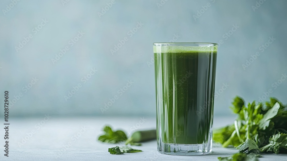 Fresh Green Smoothie in Glass with Fresh Ingredients Fresh Green Smoothie in Glass with Fresh Ingredients