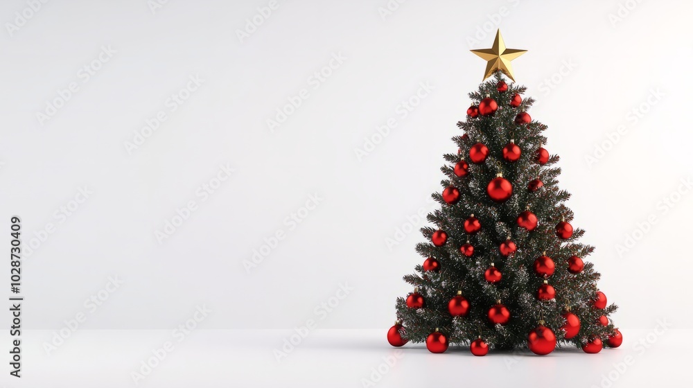green christmas tree with red ornaments isolated on white green christmas tree with red ornaments isolated on white
