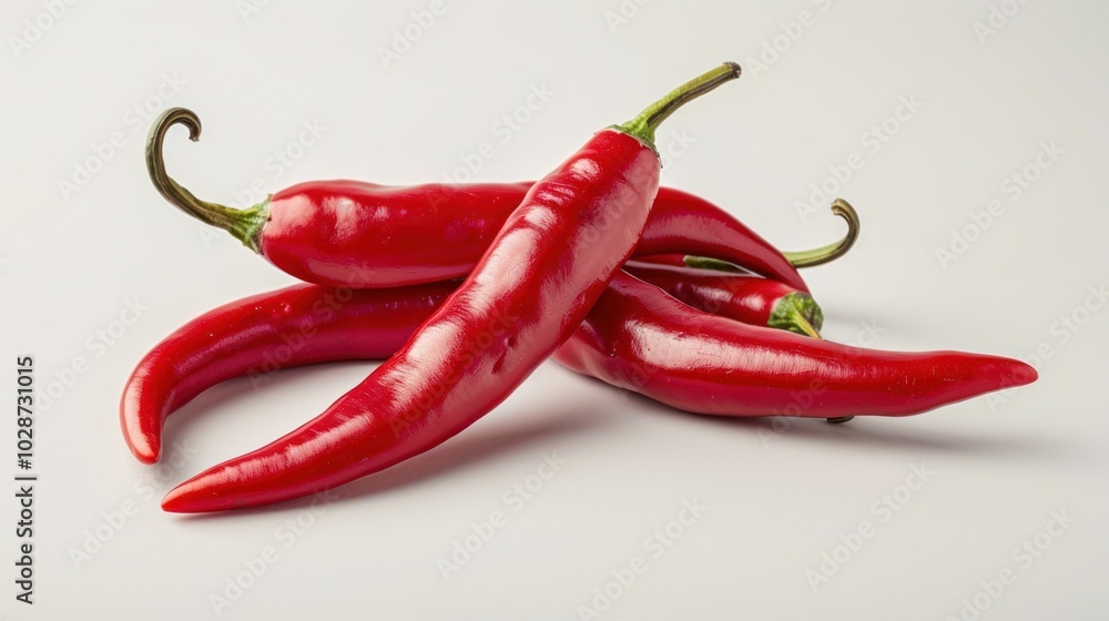 Three Shiny Red Chili Peppers on a White Background Three Shiny Red Chili Peppers on a White Background