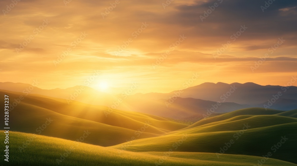 Golden Hour Sunset Over Rolling Hills Golden Hour Sunset Over Rolling Hills