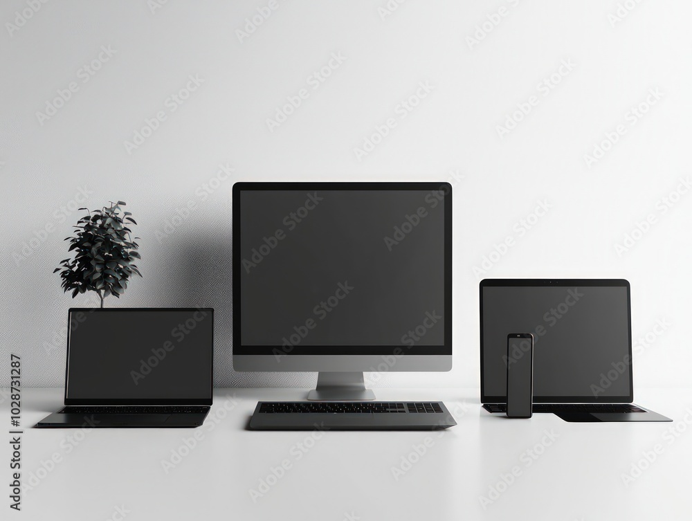 Digital devices mockup scene creator displayed on a plain background Digital devices mockup scene creator displayed on a plain background