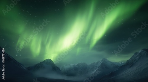 Northern Lights Over Snowy Mountains