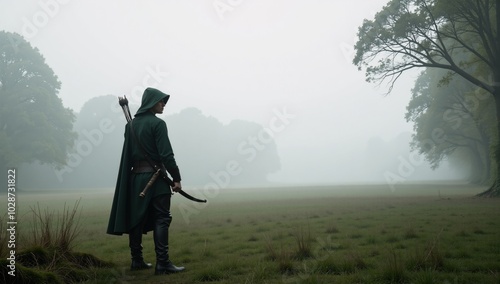 Foggy Morning Mysterious Robin Hood Planning Move on Misty Meadow