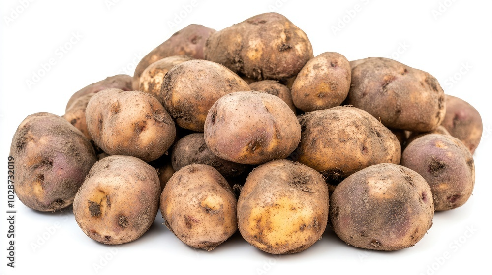 Fresh Brown Potatoes Pile on White Background Fresh Brown Potatoes Pile on White Background
