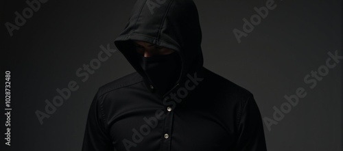 A masked thief or gangsterrobber is depicted as an ominous figure with a burglar-like silhouette photo