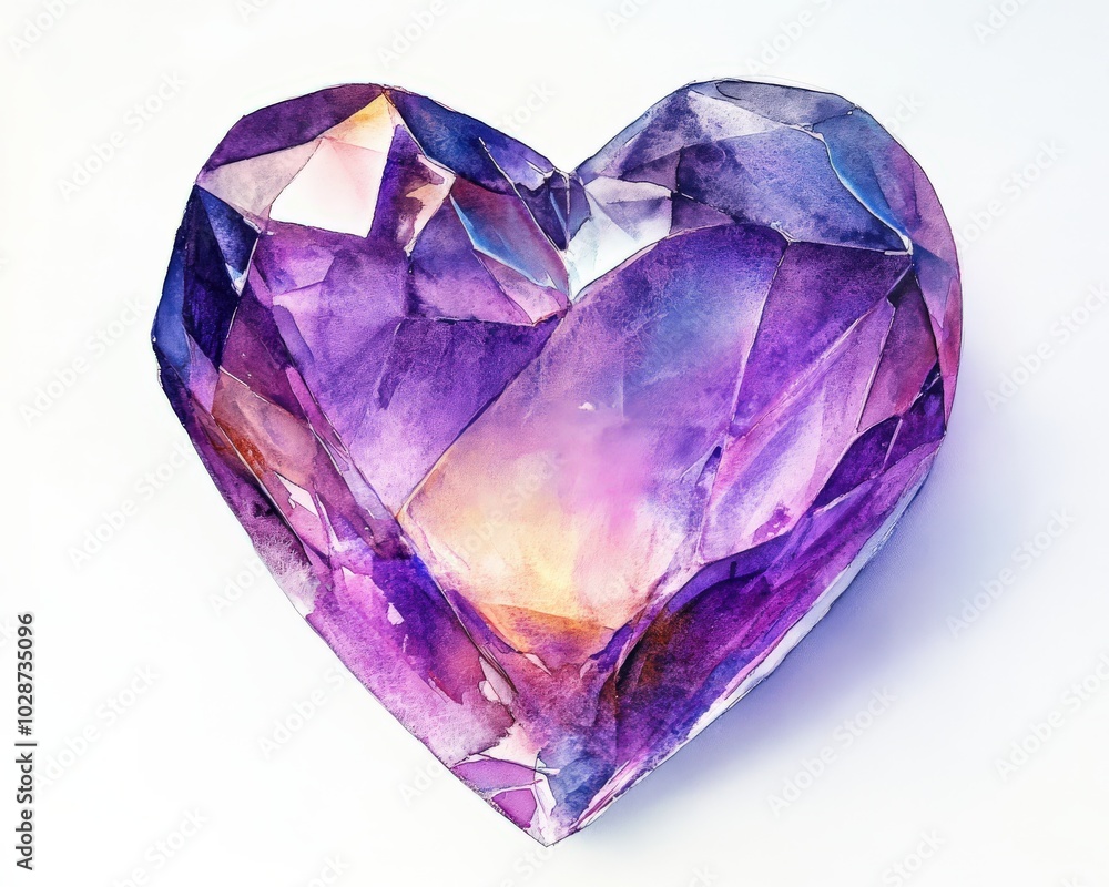 Crystal Heart Watercolor: Abstract Romantic Art Isolated in Magical Design Crystal Heart Watercolor: Abstract Romantic Art Isolated in Magical Design