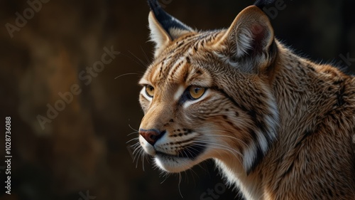 a lynx, its eyes gleaming with an intensity that belies its solitary nature. The fur patterned with spots, blends seamlessly with the dappled sunlight filtering through the forest canopy. photo