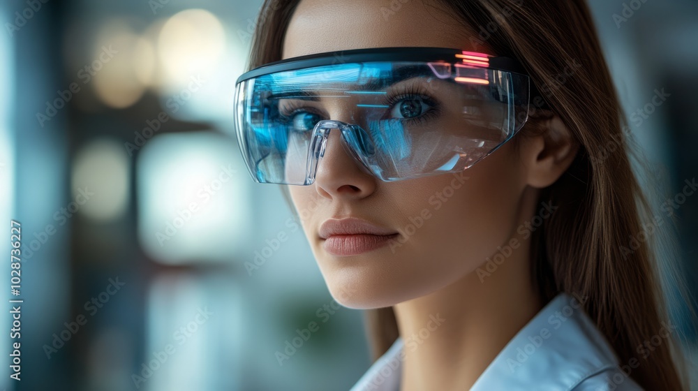 female doctor wearing futuristic augmented reality glasses female doctor wearing futuristic augmented reality glasses