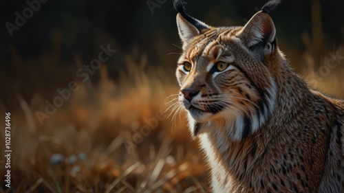 a lynx, its eyes gleaming with an intensity that belies its solitary nature. The fur patterned with spots, blends seamlessly with the dappled sunlight filtering through the forest canopy.