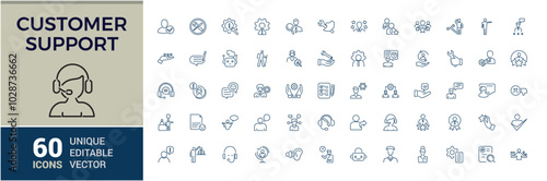 Customer support and service icons. Support service line editable icons set. Vector illustration in thin line modern style of feedback, technical support, assistant.