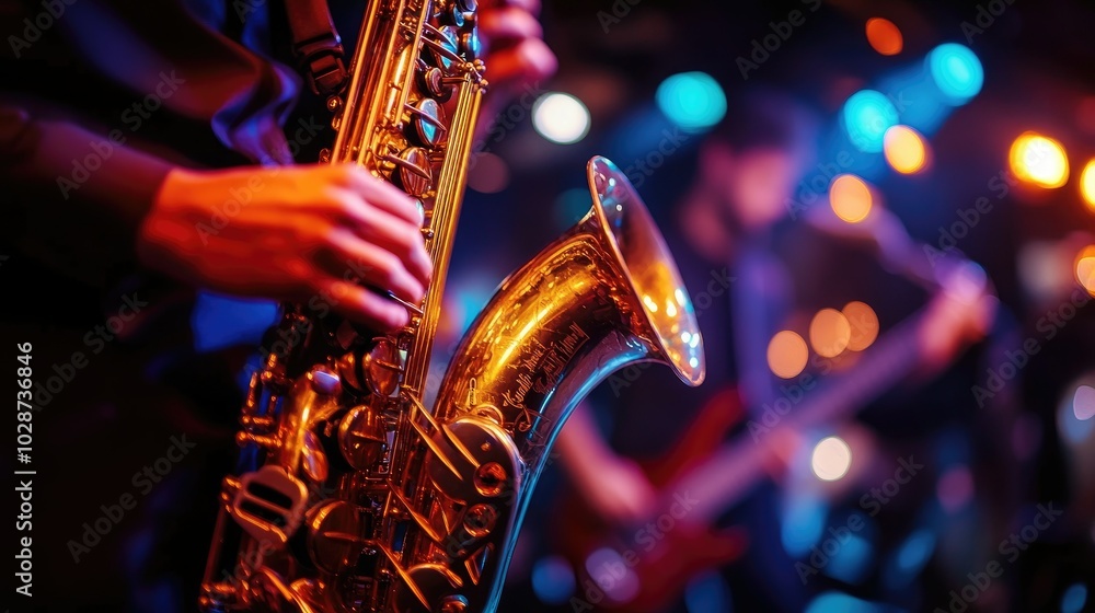 Vibrant Jazz Performance with Saxophone and Drums Vibrant Jazz Performance with Saxophone and Drums