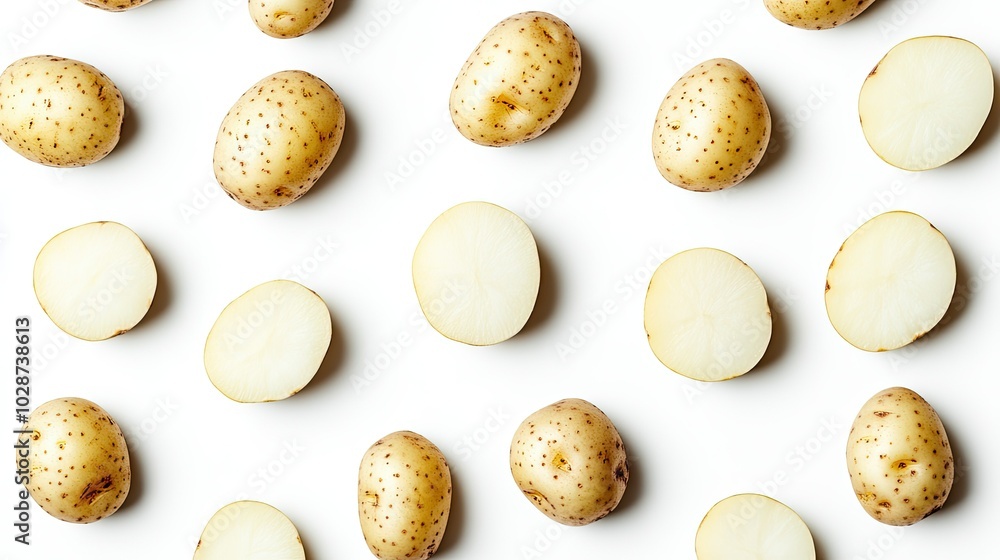 Obraz premium Fresh Potatoes on White Background for Culinary Use
