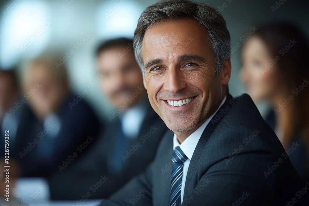 Happy mature businessman attending a meeting with his team, Generative AI Happy mature businessman attending a meeting with his team, Generative AI