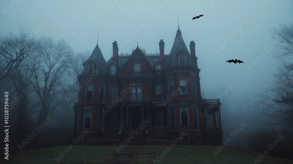 spooky and scary nights in the forest. empty castle with bats spooky and scary nights in the forest. empty castle with bats
