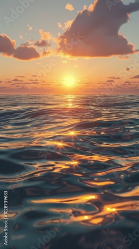 Sunset over a calm ocean, 4K hyperrealistic photo