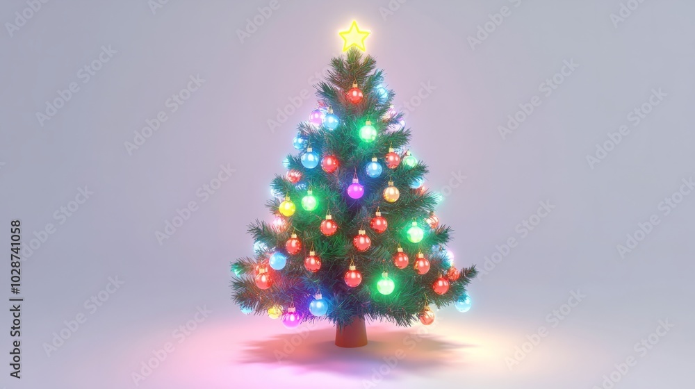 christmas tree with lights and ornaments isolated on white christmas tree with lights and ornaments isolated on white