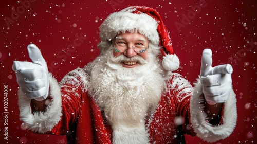 Santa Claus celebrates Christmas in a winter wonderland filled with playful chaos and joy photo