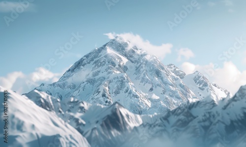 Snow-covered mountain peak, 4K hyperrealistic photo