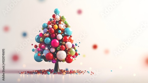 3d abstract christmas tree decorated with big balls and ligts photo