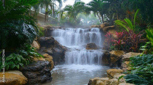 Serene Waterfall Surrounded by Lush Greenery