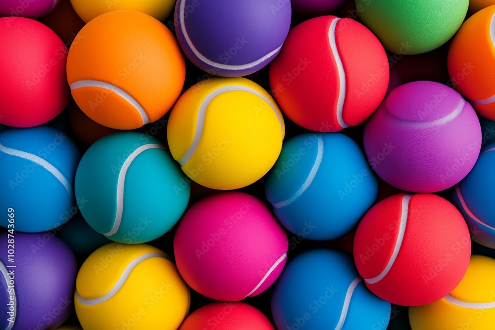 Bunch of colorful balls with a yellow one in the middle. The balls are all different colors and sizes. pile of tennis balls, arranged in an wavy pattern, showcasing the vibrant assorted bright colors Bunch of colorful balls with a yellow one in the middle. The balls are all different colors and sizes. pile of tennis balls, arranged in an wavy pattern, showcasing the vibrant assorted bright colors