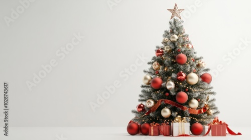 luxry christmas tree with golden ornaments isolated on white photo