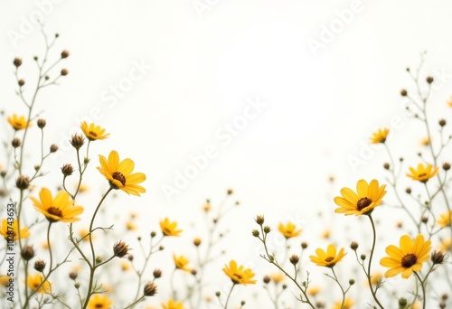 Yellow Flowers Against White Sky .