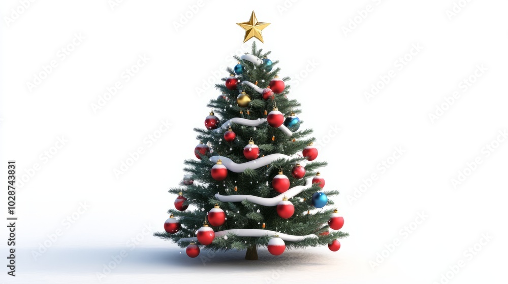 decorated snowy christmas tree with red ornaments decorated snowy christmas tree with red ornaments