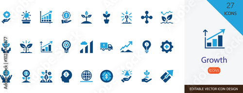 Growth icon set. containing Progress, expansion, development, improvement, evolution, enhancement and more vector design