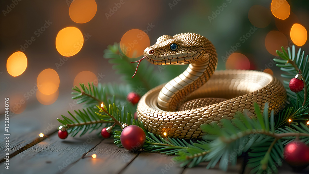 Fototapeta premium Serene Serpent in Christmas Atmosphere